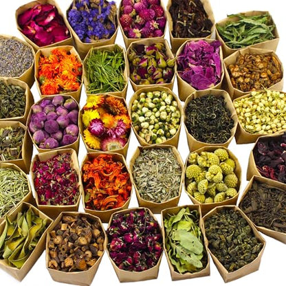 30Bags Natural Dried Flowers, DIY Soap,Bath Bomb,Candle,Aromatherapy Oil,Cake,Resin Jewelry Making,Bath,Nail -Lavender,Don't Forget Me,Rose,Jasmine - color: Stylec 30 Bags*0.3oz