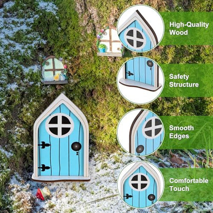 M METERXITY 2-Pack Fairy Door, Wooden Miniature Fairy Garden Door Outdoor [Light Green, Sky Blue] - color: Light Green, Sky Blue