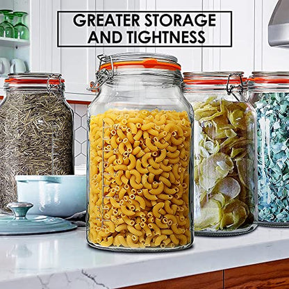 1 Gallon Glass Jars with Lids, 2 Pack Wide Mouth Mason Jars, 138 oz | Airtight Lids, Measurement Marks, Dishwasher Safe, Heavy-Duty Glass Storage Containers for Flour Sugar, Kitchen, Pantry