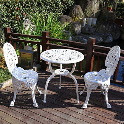 KAILI Patio Bistro Sets 3 Piece cast Aluminum Patio Furniture Outdoor Garden Metal Rust Proof Tables and Chairs White bisrto Set (Crown-White) - style: crown-white