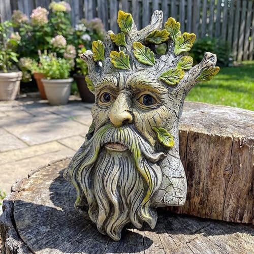 9.8" Whimsical Tree Face Sculpture, Garden Peeker Statue, Outdoor Trunk Tree Huggers Art, Landscape Accent Ornament, Hanging Fairy Elve Figurine for Yard Art, Trees Decor Wall Mounted Statues - color: Yellow 461