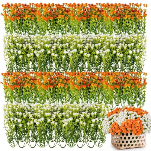 RAINFLOW Baby Breath Flowers Artificial - 100pcs Tiny Artificial Flowers - color: Orange White, size: 100 PCS