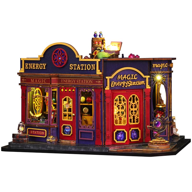 DIY Book Nook Kit - Miniature Dolls House Kit with Furniture and LED Light, 3D Puzzle Wooden Art Bookends, Model Kits for Adults to Build (Magic Energy Station) - style: Baroque