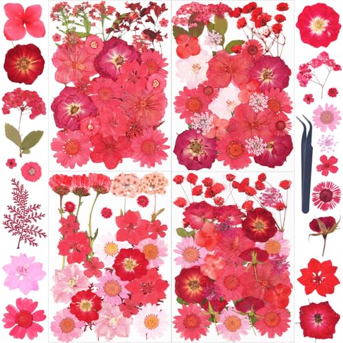 110Pcs Red Dried Pressed Flowers for Crafts,Xinxinran Dry Flower Kit for Resin Molds,Epoxy Resin Accessories,Bookmark,Nails, Jewelry Molds,Candle Making Supplies,Soap,Frame - color: Red 110pcs