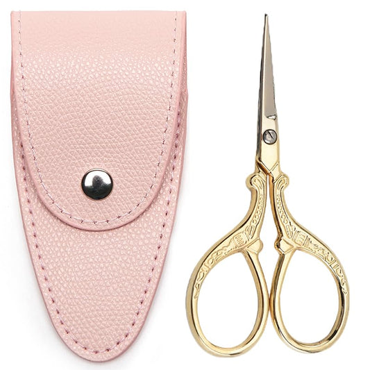 3.6 inch Sewing Embroidery Scissors, Straight Sharp Stainless Steel Sharp Scissors with leather sheath cover,DIY tools for Threading Needlework Dressmaker Artwork Everyday Use - color: X-gold-2, size: 3.6-INCH