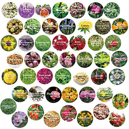 SACATR Dried Flowers, 50 Bags 100% Natural Dried Herbs Kit for Soap Making, Candle, Resin Jewelry Making, Bath, Nail - Include Rose Petals, Rosebuds, Lilium, Jasmine, Don't Forget Me and More - color: 50 Bags*10g