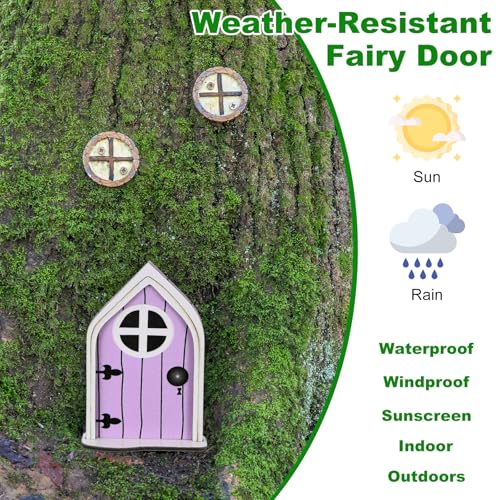 M METERXITY 2-Pack Fairy Door, Wooden Miniature Fairy Garden Door Outdoor [Lavender] - color: Lavender