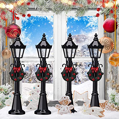 Honoson 4 Pcs Christmas Village Mini Street Lamp Dollhouse,Classic - style: Classic Style