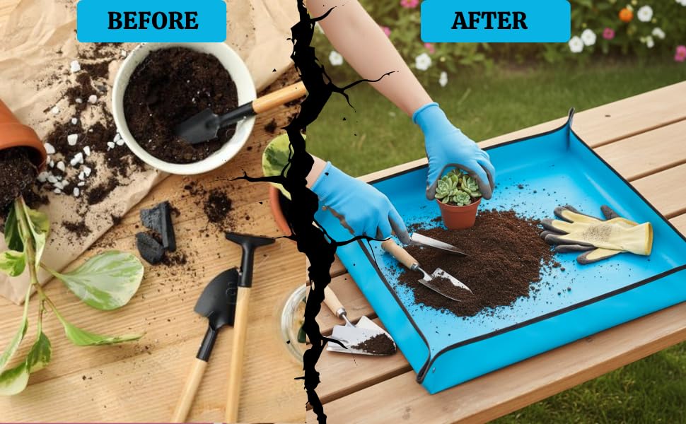 Buyohlic Repotting Mat for Indoor Plant Transplanting and Mess Control Waterproof Potting Mat, Square Planting Tray, Gardening Gifts for Plant Lovers