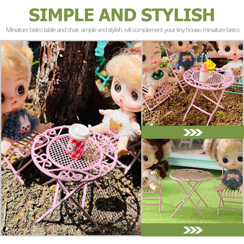 IMIKEYA 1/12 Scale Miniature Wrought Iron Table and Chairs Set Round Dollhouse Bistro Furniture with 1 Table and 2 Chairs for Tiny House Doll Furniture Desktop Decor