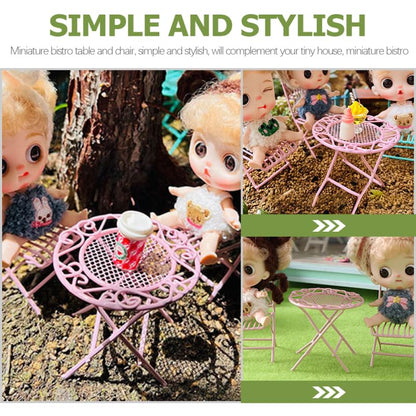 IMIKEYA 1/12 Scale Miniature Wrought Iron Table and Chairs Set Round Dollhouse Bistro Furniture with 1 Table and 2 Chairs for Tiny House Doll Furniture Desktop Decor