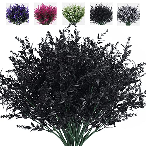 RECUTMS Black Artificial Flowers Outdoor Fake Plants Artificial Faux Flower - color: Black, size: 8 Bundles