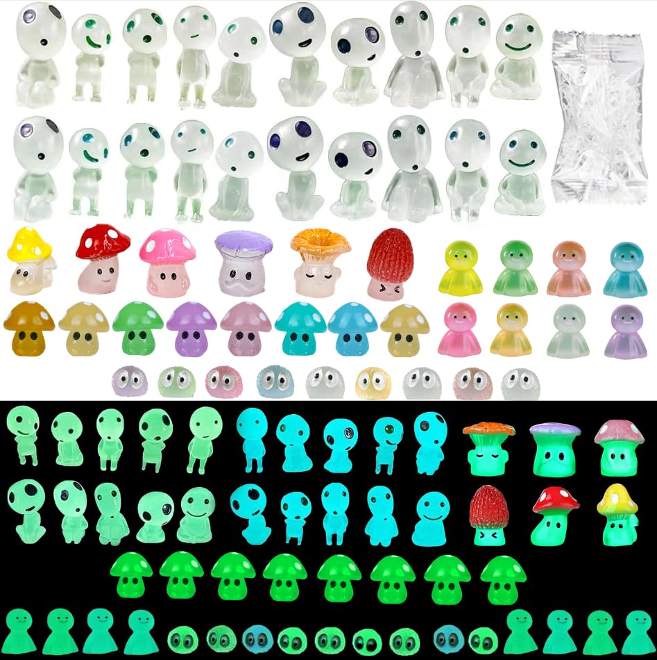 Glow in The Dark Tree Spirits, Mini Glow Fairy Garden Accessories Outdoor, Luminous Elves Tree Ghosts Figurines Kit with Mini Mushrooms for Garden Yard Bonsai Succulent Terrarium Decorations