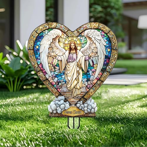 Jesus Garden Stakes Decor Yard Acrylic - 2D Garden Acrylic Sign Decoration, Fantasy Yard Art, Gift for Nature Lovers, for Outdoor & Indoor Flower Pots, Yard, Mini Gardens & Lawn (5.9”x5.9”) - color: P