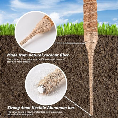 MAFONE 2 Pack 28” Bendable Moss Pole Monstera Plant Support | Bendable Stakes for Potted Climbers Tall Sticks Indoor Trellis Plant Pole Moss Plant Stick Support Stake Kit - size: 28inch