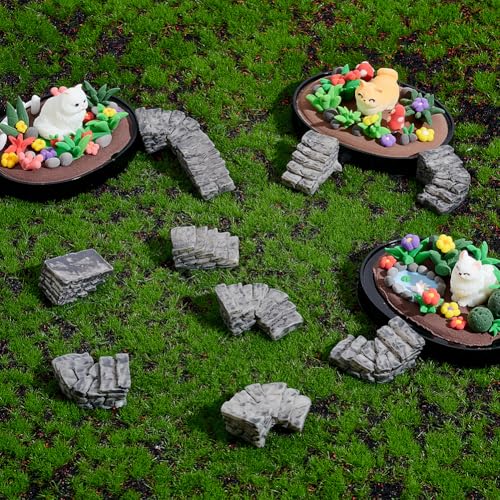 PLIGREAT 20 Pcs Miniature Stone Steps, Mini Garden Figurines Fairy Garden Ornament Resin Bridge Stair Stone for Micro Landscaping Yard Bonsai Decor