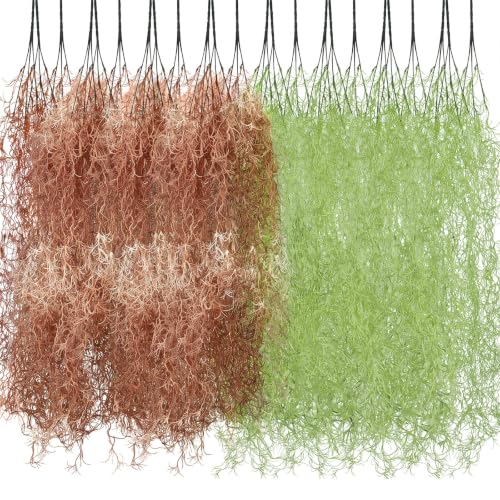 Cindeer 24 Pack Fake Spanish Moss Hanging, 33 Inch, Green，Brown | Artificial Faux Halloween Hanging Greenery Bulk, Moss Garland, Potted Wall Living Room Indoor Outdoor Decor - color: Green，brown, size: 33 Inch