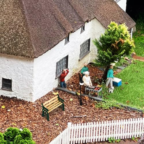 SEWACC Mini Bench and Miniature Street Lamp Set 1.96X1.37X0.90In Mini Furniture for Dollhouse Park Stool and Lamp Post Decor for Dollhouse Accessories and Garden Scene Layout