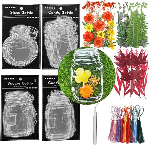 Cayway DIY Transparent Dried Flower Bookmark Set Include Clear Bookmarks Dried Flowers Colorful Tassels and Real Pressed Flowers Dry and Handmade Dried Floral Bookmark for Reader (120PCS) - color: 120pcs-1