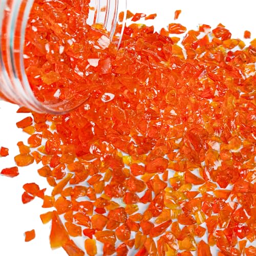 1.3 LB Crushed Glass Sand Broken Pieces Stones for Crafts,Reddish Orange | Resin Arts Project,Vase Fillers Candle Holder,Summer Fall Decor,Succulent Pebble Granules - color: Reddish Orange