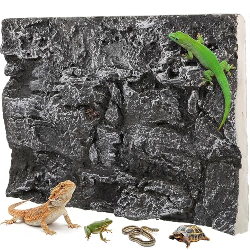 Toddmomy 3D Rock Terrarium Background 17.7x11.8in PU Foam Dark Grey | Bearded Dragon Tank Accessories, Gecko Climbing Wall, Fish Aquarium Backdrop, Reptile Enclosure Decor, Easy Cut Splicing