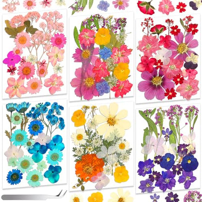 120 PCS Real Pressed Flowers, Natural Dried Pressed Flowers for Resin, Dried Florals Dry Flowers Leaves Kit with Tweezers for Scrapbooking DIY Art Crafts, Mother’s Day Birthday Gift - size: 120 Pcs Pressed Dried Flowers with Tweezers