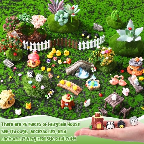 WinnerWhy 116 Pcs Fairy House Accessories Kit Miniature Garden Accessories Terrarium Decoration Mini Diorama Figurines Miniature Landscape Trees Simulated Succulents for DIY Garden Doll House Craft