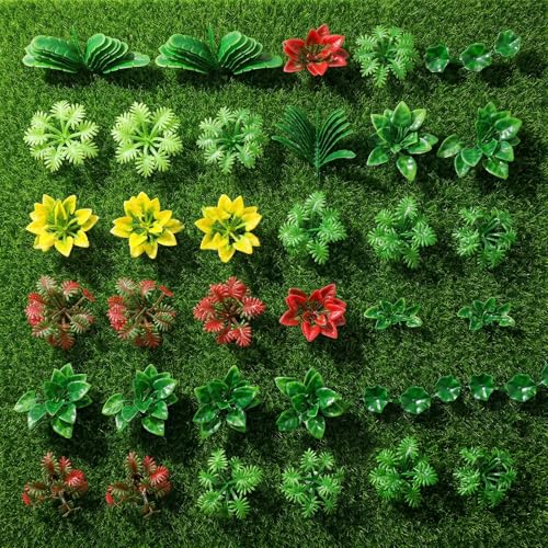 Grevosea 100 Pcs Miniatures for Crafts, Miniature Plants Mini Artificial Fake Plants Mini Trees Flowers for DIY Crafts Garden Scenery Railway Sand Architecture Building Diorama Supplies