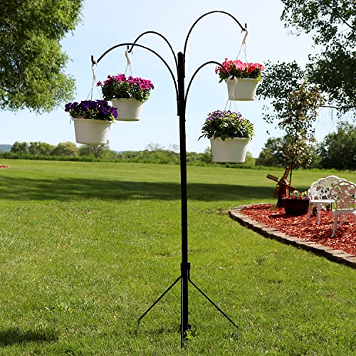Sunnydaze 4-Arm Hanging Basket Plant Stand with Adjustable Arms - Black - 84"
