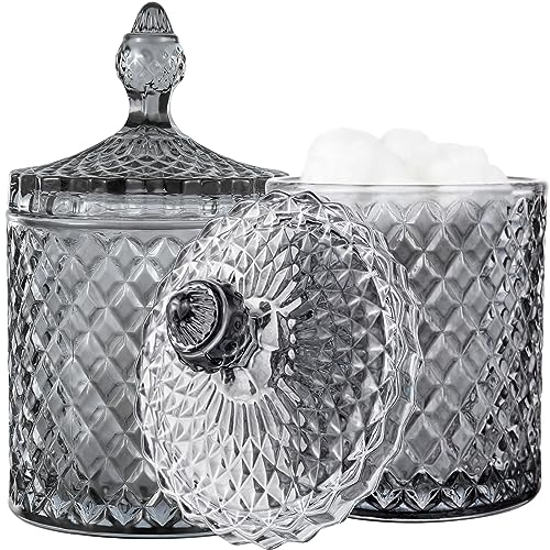 2 Pack Qtip Holder Apothecary Jars with Lid, Thick Glass, Large Gray - color: Grey, size: 23 oz (2 pack)