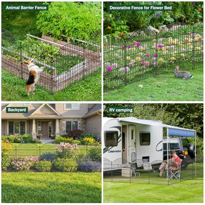 No Dig Garden Fence Panels, Dog Fence Outdoor for Yard, 12 Pack with Gate - size: 48in(H) x 29ft(L)