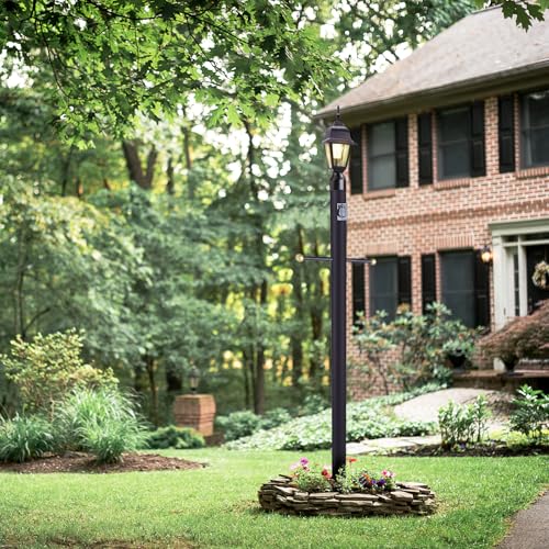 Design House Oakmont Outdoor Lamp Post, Integrated Outlet, Weather-Resistant, Powder-Coated Steel, 15.5-in. Plastic Cross-Arm, Easy Installation, Black, 3 in. Diameter x 80 in. H, 579714 | With Outlet, In Ground, Traditional, Steel, Lighting, 579714 - col