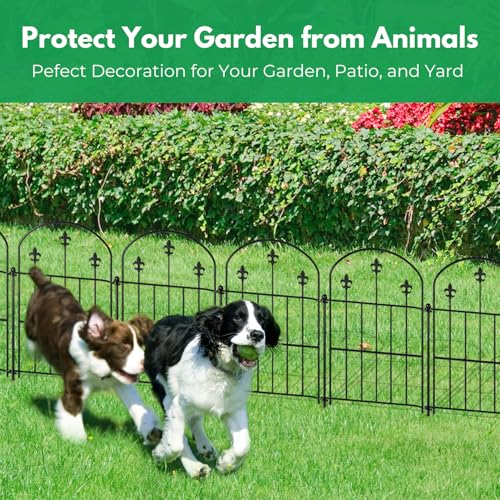 Decorative Garden Fence Border 10 Pack 22in(H) x 28ft(L), Black Rustproof Metal Garden Fencing Animal Barrier for Dogs - size: 26 Pack-28ft(L)