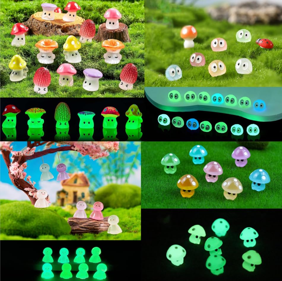 Glow in The Dark Tree Spirits, Mini Glow Fairy Garden Accessories Outdoor, Luminous Elves Tree Ghosts Figurines Kit with Mini Mushrooms for Garden Yard Bonsai Succulent Terrarium Decorations