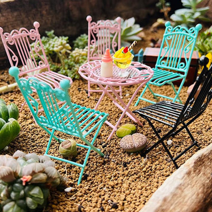 IMIKEYA 1/12 Scale Miniature Wrought Iron Table and Chairs Set Round Dollhouse Bistro Furniture with 1 Table and 2 Chairs for Tiny House Doll Furniture Desktop Decor