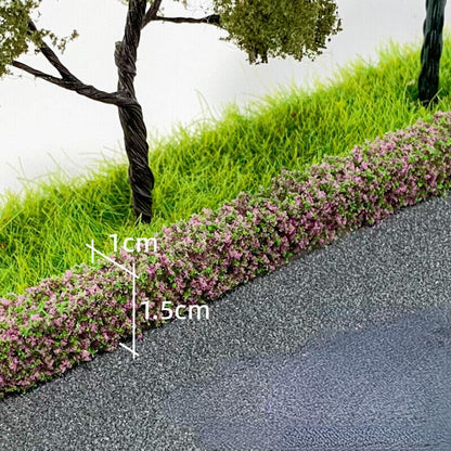 Miniature Long Shrub Strips HO/OO Scale Static Shrub Vegetation Groups Bush Model Groups Bush Static Scenery Model Plants for DIY Diorama Garden Scenery Landscape (H#with Purple Flowers-4Pcs) - style: H#With Purple Flowers-4Pcs