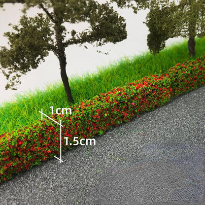 Miniature Long Shrub Strips HO/OO Scale Static Shrub Vegetation Groups Bush Model Groups Bush Static Scenery Model Plants for DIY Diorama Garden Scenery Landscape (F#with Red Flowees-4Pcs) - style: F#With Red Flowees-4Pcs